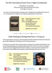 An Evening of Poetry Presenting Z.G. Tomaszewski, Winner of the International HKU Poetry Prize 2014